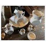 IRONSTONE SHELL DESIGN PITCHER AND BOWL SET WITH