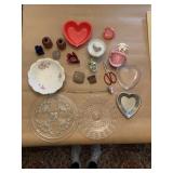 MAHOGANY CANDLE HOLDERS, DRESDEN CHINA BOWL, BLUE