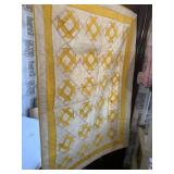 41" X 60" HAND STITCHED YELLOW AND WHITE QUILT