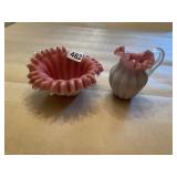 CRIMPED EDGE CASED GLASS BOWL WITH PIECE OF RIM