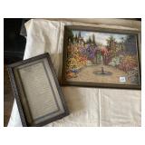 FOUNTAIN OIL PAINTING, BROKEN GLASS AND FRAMED