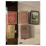 5 DECKS OF PLAYING CARDS, 2 HAVE NO TOPS TO BOXES