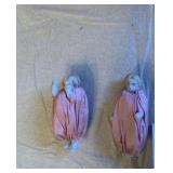 2" BISQUE PUFFY DOLLS IN PINK OUTFITS