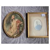 FRAMED PICTURE OF GRANNY AND OVAL LITHOGRAPH OF