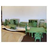 GERMAN GREEN WOOD DOLL HOUSE FURNITURE - 11 P.