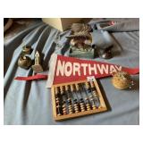 NORTHWAY PENDANT, PIN CUSHION, BRASS BELL, STAMP