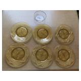 6 CUT GLASS CANARY YELLOW BREAD PLATES AND GLASS