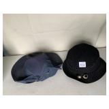 BLACK FELT HAT WITH INTERESTING HAT PIN AND NAVY