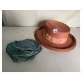 SALMON COLORED STRAW HAT AND TEAL HAT WITH TAGS