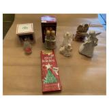 STRAW HOLY FAMILY, TINSEL, ANGEL FIGURES, DOILY