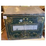 STENCILED TIN BOX LINED LID 17" H X 18" W X 14" D