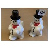 2 SNOWMAN PLASTIC CANDY CONTAINERS, ONE HAS HOLE