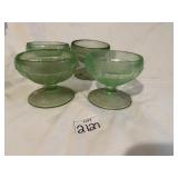 4 GREEN DEPRESSION GLASS SHERBETS