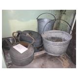 CAST IRON TEAPOT, GALV. BUCKET, ROASTER, ETC.