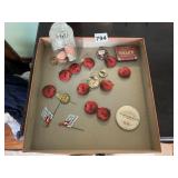 EAT APPLE PINS, HELPS LOZENGES, HAT PINS