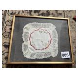 FRAMED HEIRLOOM, HAND EMBRAIDED WEDDING HANKIE