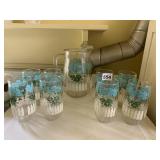 BLUE FLOWERED LEMONADE SET INCLUDING ALL 8 GLASS