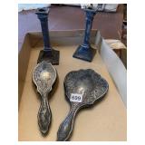 SILVERPLATE BRUSH/MIRROR SET, CANDLE STICKS