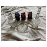 MINI BOTTLES, ASHTRAY, CANDLE STICK HOLDERS