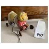 ANTIQUE WOOD CAT PULL TOY HAS DAMAGED PAW AND