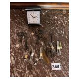 SKELETON KEYS, HAIR PINS, TRAVEL CLOCK