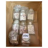 8 VINTAGE SPICE JARS WITH SHELLS
