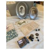 REPORT CARD 1911, POST CARDS, BUTTONS, 2 OVAL