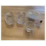 CUT GLASS OVAL SERVING BOWLS, MINI PEDESTAL