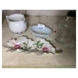 VINTAGE POE BOTTLE, LEAF DISH ETC.