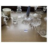 CANDLE HOLDERS, MUG, BLUE GLASS BUD VASE, GRAPE