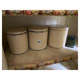 3 METAL CANISTERS AND TEA TIN