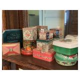 VINTAGE TINS AND MODERN PLASTIC COOKIE CONTAINERS