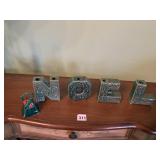 CERAMIC CANDLE HOLDERS SPELLING NOEL AND HOLLY