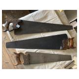3 WOOD HANDLED HAND SAWS, ONE KIRKWOOD CAST STEEL
