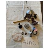CAST IRON FEMALE FIGURE, PEN TIPS, SPOOLS, ETC.