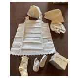 3 VINTAGE BABY BONNETS, BIBS AND SHOES