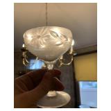 8 ETCHED TUMBLERS AND 6 ETCHED CHAMPAGNE GLASSES