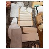 BOLT OF LINEN FABRIC, DOILIES, DRESSER SCARVES