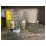 GLASS TREE CANDY DISHES, ETC.