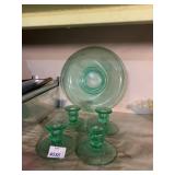GREEN DEPRESSION CENTERPIECE BOWL, 4 CANDLE