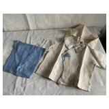 FRENCH LINEN BABY BLUE/WHITE OUTFIT W/ BONNET