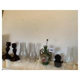 HAND PAINTED BUD VASE 5" H W/ HAT PIN, OIL LAMP