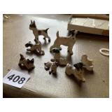 8 MINI DOG FIGURINES, 2", SOME CHIPS