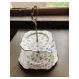 2 TIER TIDBIT SERVING TRAY, MADE IN JAPAN, GOLD