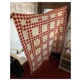 HAND STITCHED ANTIQUE RED/WHITE QUILT 67" X 67"