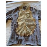 BLUE SILK VICTORIAN BLOUSE LACE TRIM ON SLEEVES