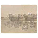 CUT GLASS SUGAR/CREAMER AND OPEN SALTS
