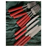 VINTAGE RED PLASTIC HANDLE FLATWARE
