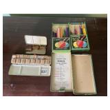 COLORED PENCILS, DEVOTE WATERCOLORS IN TIN,