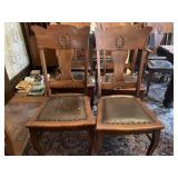 SIX OAK CHAIRS APPLIED CARVING ON BACK